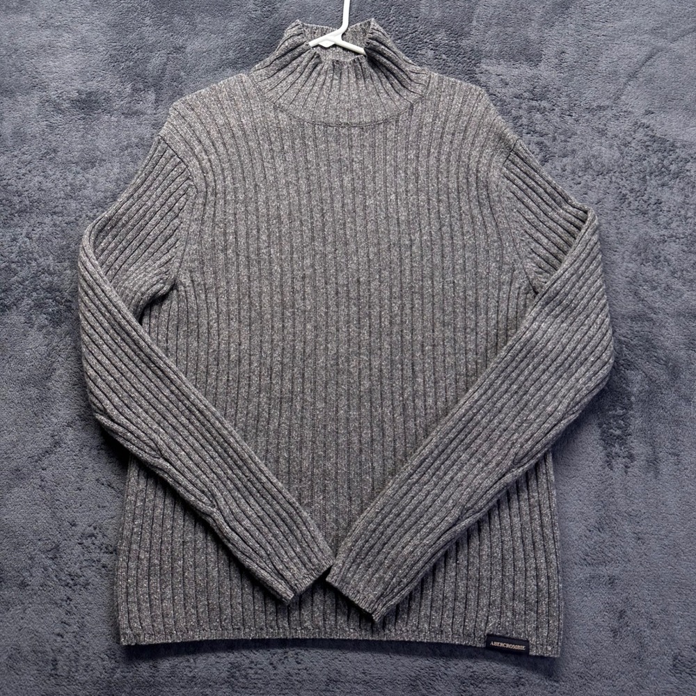 Vintage Abercrombie & Fitch Ribbed Mock Neck Sweater Gray Wool Blend Mens XL
